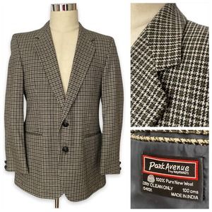 Vintage Tweed Wool Blazer Jacket Sport Coat Houndstooth Check Size 42 R